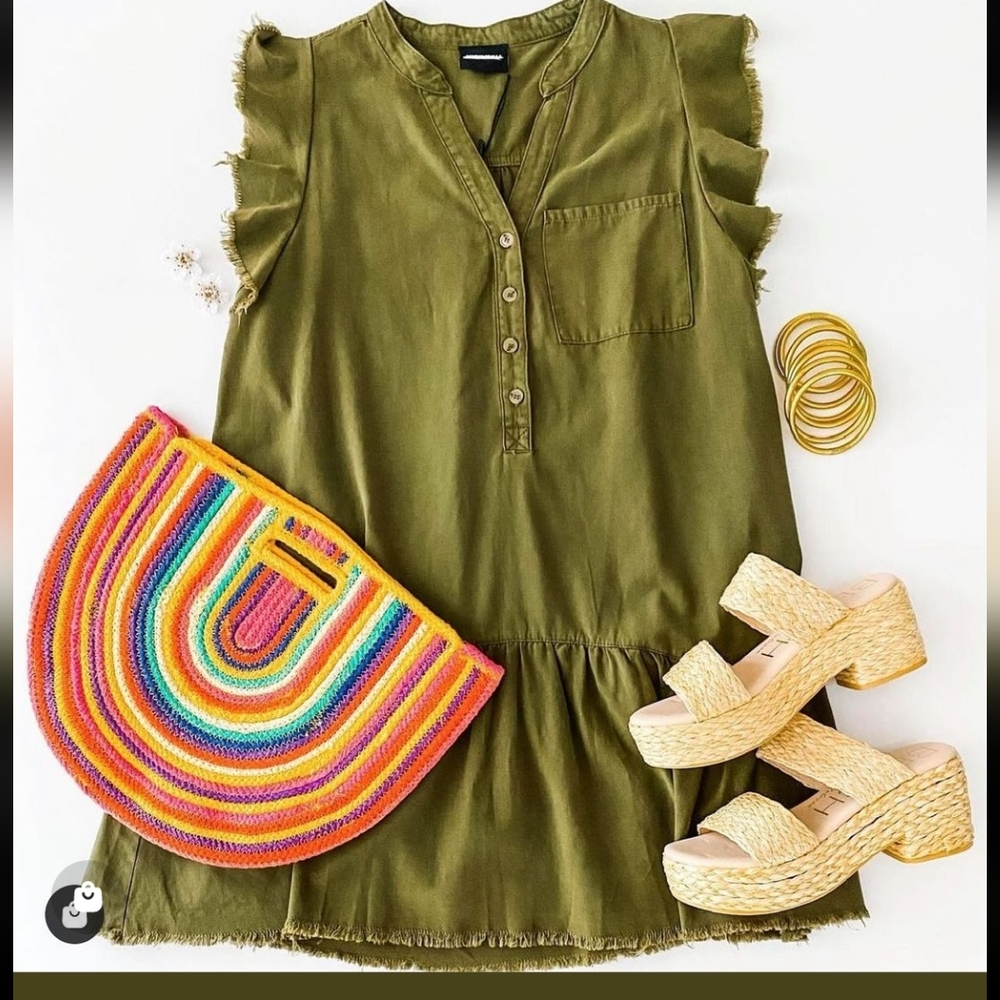 Olive green cap sleeve dress